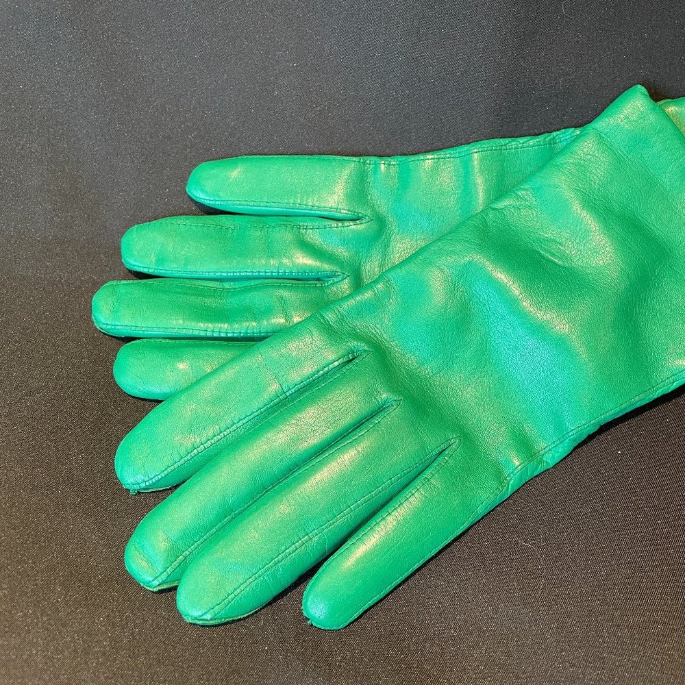 MARTELLI Italian Leather Emerald Green Gloves Ladies 7 Cashmere Lined Like New